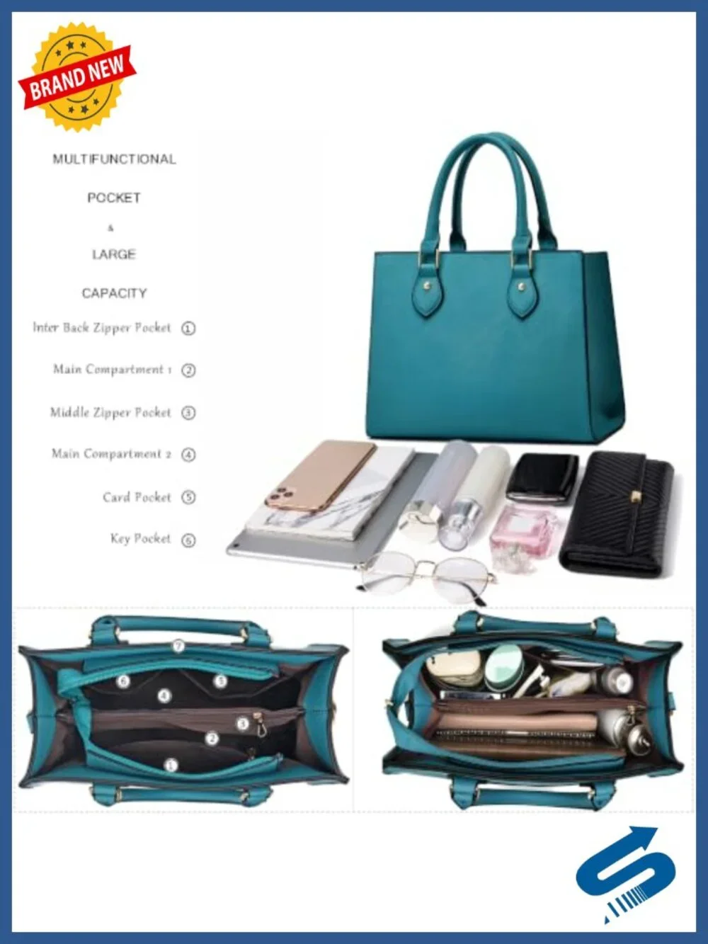 PU Leather Crossbody Tote Satchel Shoulder Bag with Top Handle